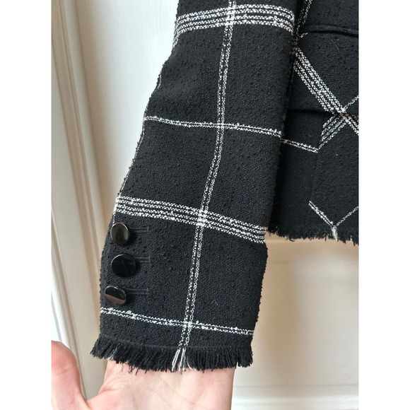 LK Bennett London Black Cream Zuri Tweed Frayed Edge Blazer Jacket US 8 - Picture 5 of 11